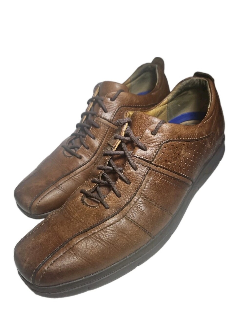 Johnston Murphy Shuler Brown Leather Bicycle Toe Oxford Shoe Men Size11M Derb[7E